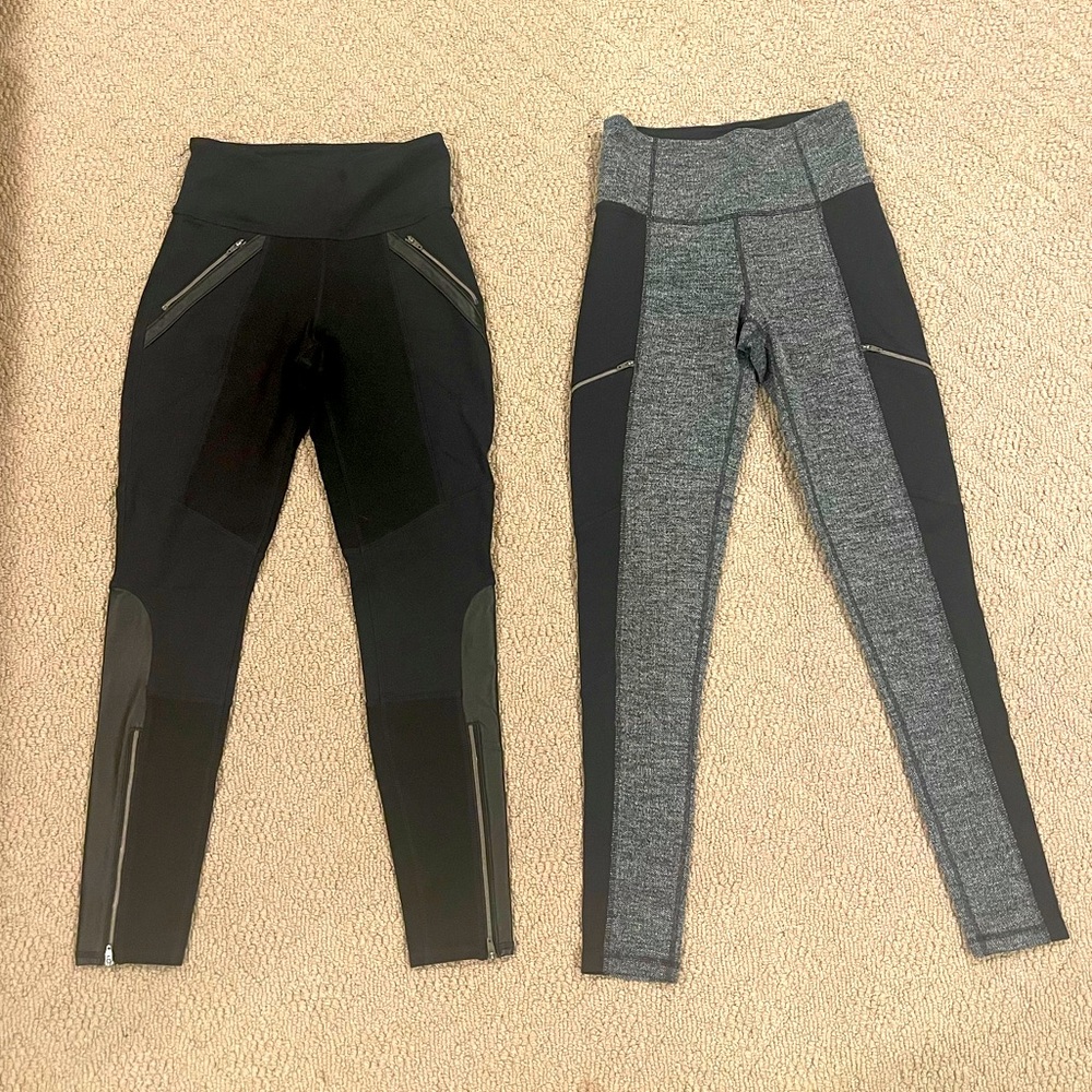 Athleta Leggings Set (2) grey and black with faux leather XS